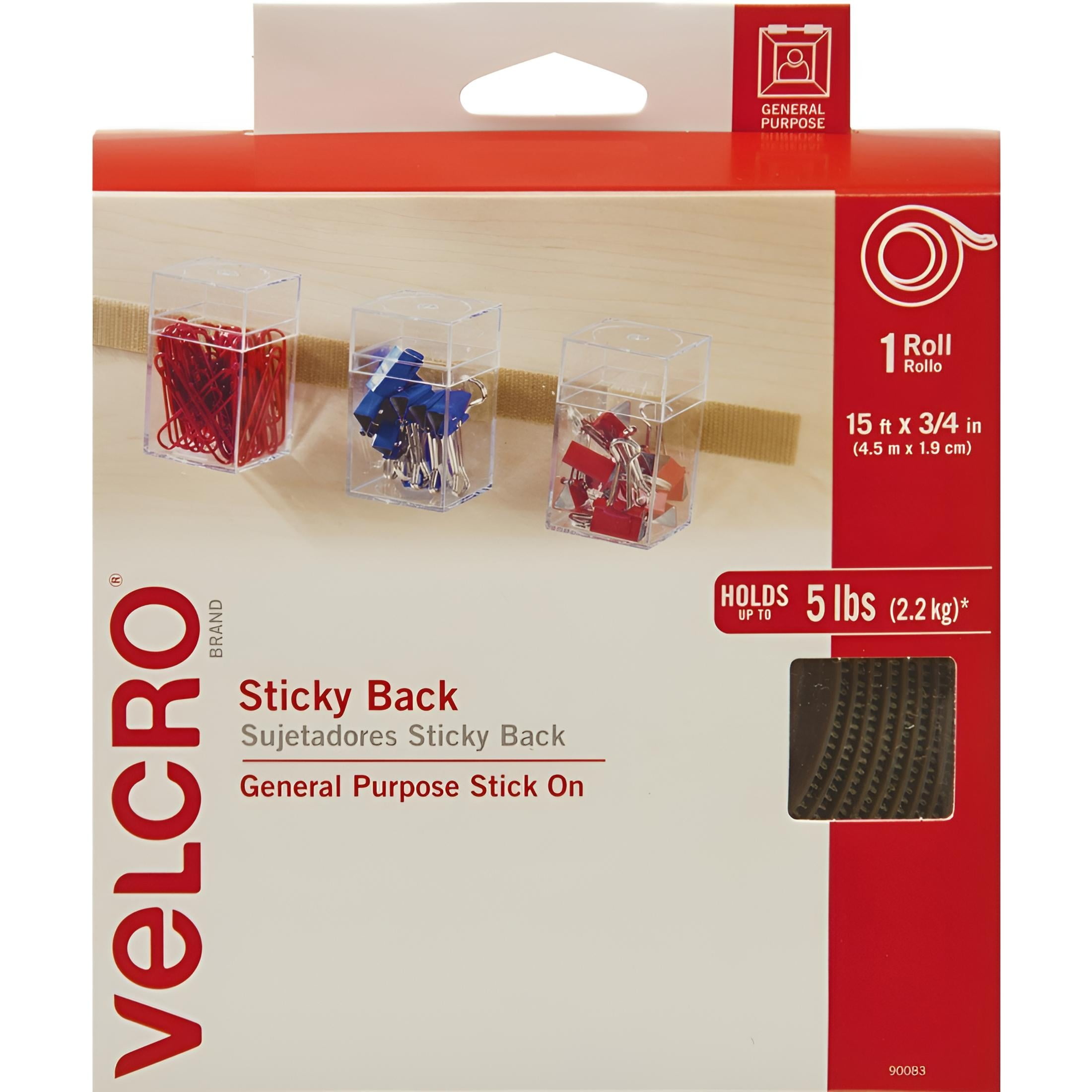 Velcro Brand Hook And Loop Sticky Back Tape Roll, 15 Feet X 3/4 Inch, Beige