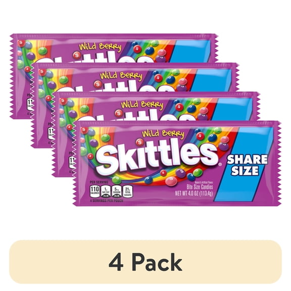 (4 pack) Skittles Wild Berry Chewy Candy, Share Size - 4 oz Bag