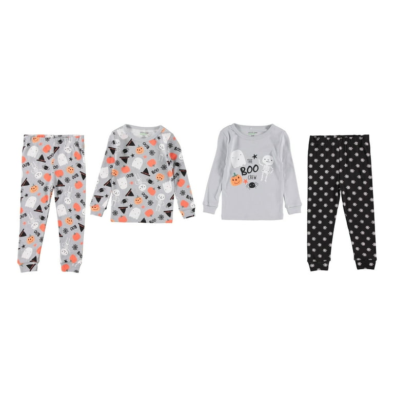 Gender Neutral Toddler and Infant Pajama Set Long Sleeve Matching combos 4 Pack Halloween Boo Crew Gray 24M