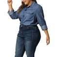 thumbnail image 5 of Agnes Orinda Women's Plus Size Denim Shirt Long Sleeves Button Down Chambray Shirts with Pocket 2X Blue, 5 of 9