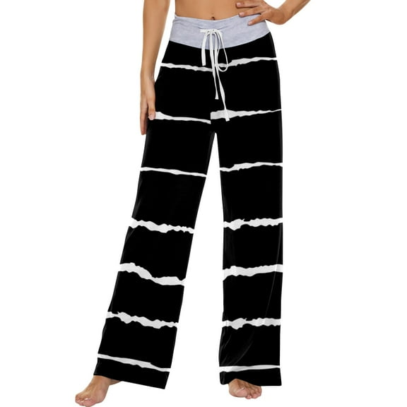 Xyxonk Women's Casual Comfy Pajama Pants Wide Leg Floral Print Drawstring Pants Jogger High Waist Lounge Pants Black L