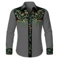 thumbnail image 4 of Retro Print Washed Denim Long Sleeve Button Down Shirt Comfortable Casual Top Grey L, 4 of 4