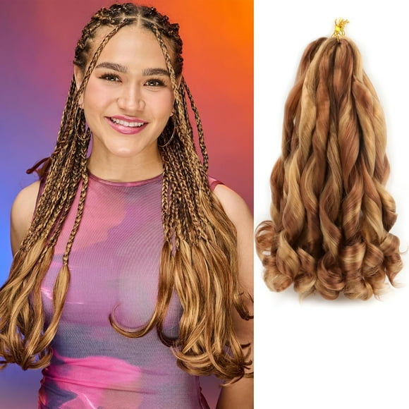 SHILIU-French Curly Braiding Hair 18 Inch 5 Packs French Curl Braids Pre Stretched Bouncy Braid Loose Wavy Synthetic Hair Extensions For Women (P27/30, 18inch)