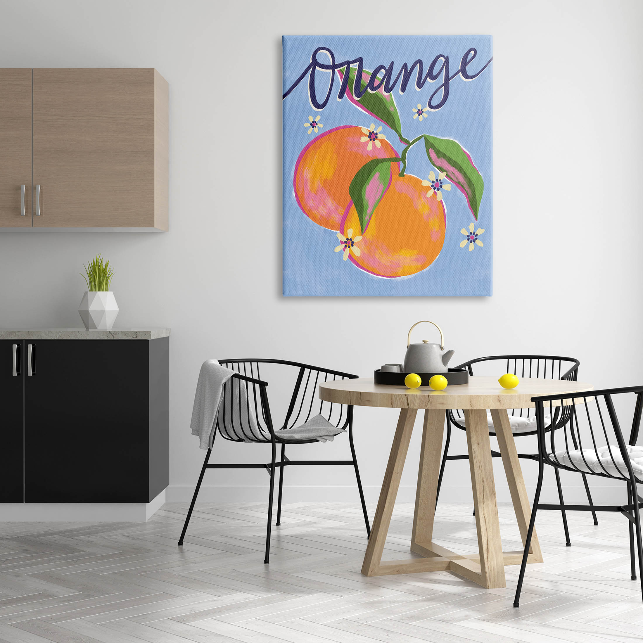 Orange Citrus Fruits Floral Pattern Food & Beverage Graphic Art Gallery Wrapped Canvas Print Wall Art
