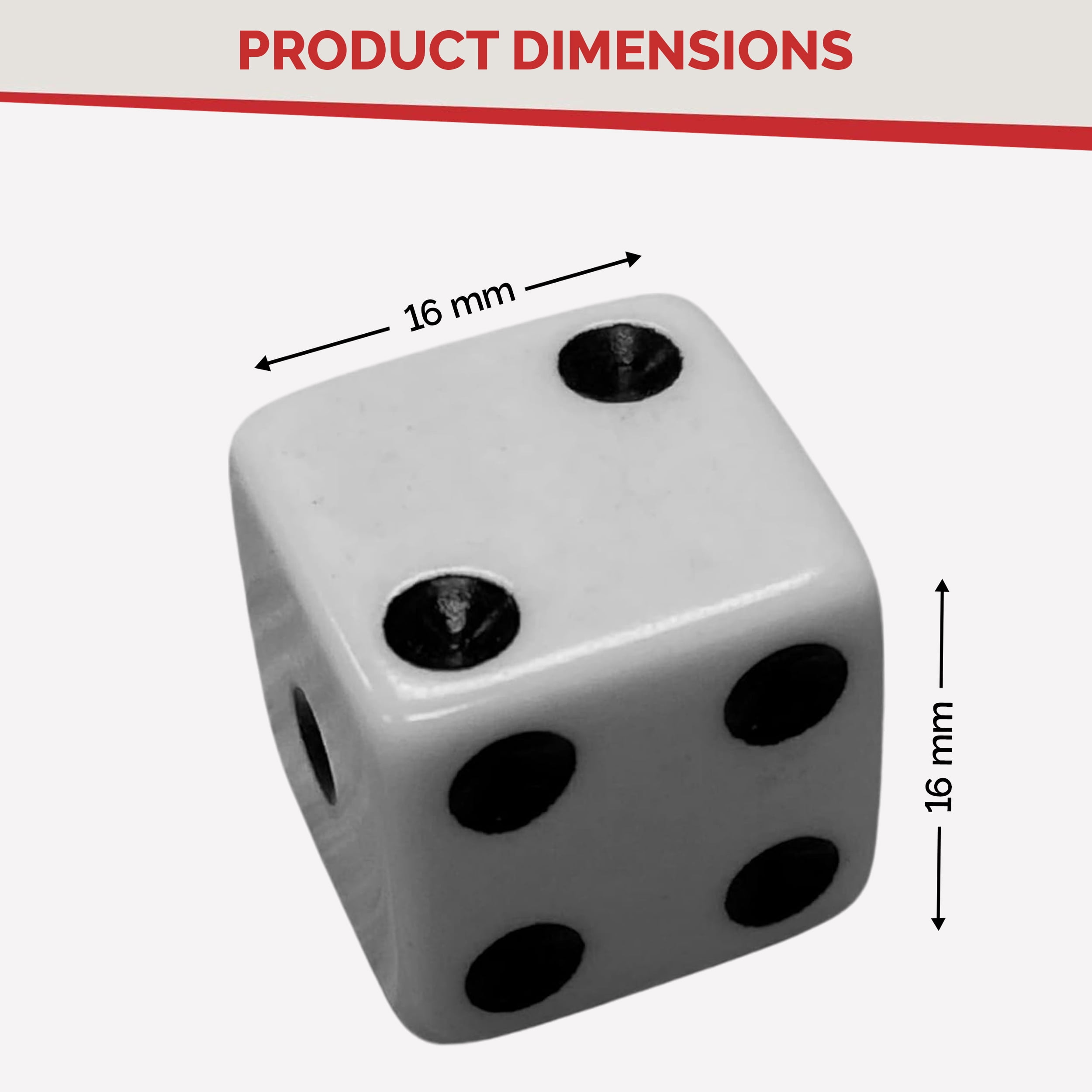 MR CHIPS D6 Standard 16 mm Opaque Dice with Pip Dots - 200 pack - White