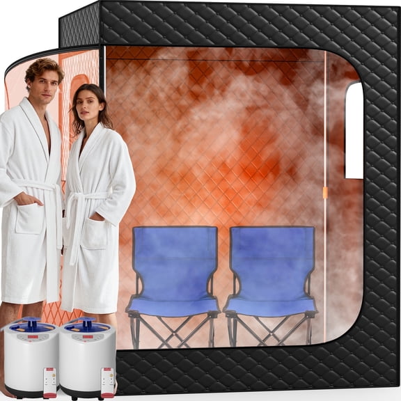 1 or 2 Person Portable Steam Sauna Full Body Home Spa with 2.6L 1000W, 9-Level Temperature, 10-min Rapid Heating, 99Min-Timer, for Relaxation during Exercise, Detoxification and Skin Care, Black