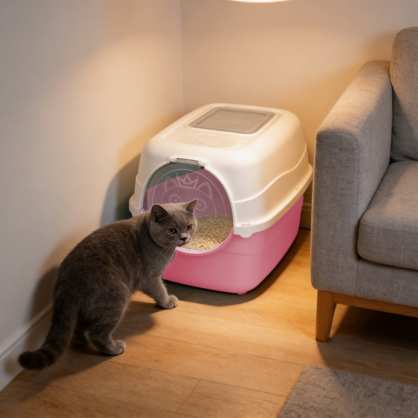 Fully Enclosed Cat Litter Box Front Entry Covered Kitty Litter Pan Odor Isolation Splash Prevention Spacious Interior for Indoor Home Multi Cat Households for Large Cats Kittens Cat Toilet Supplies