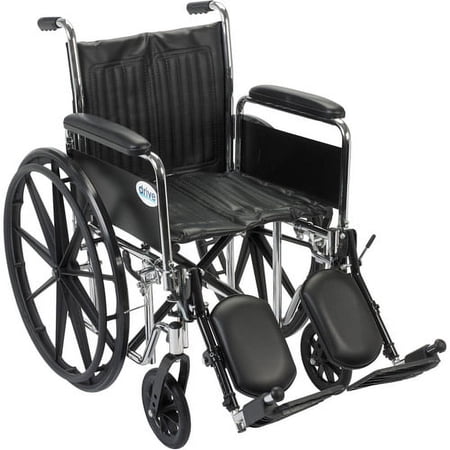Drive Medical Chrome Sport Wheelchair, Detachable Full Arms, Elevating Leg Rests, 18" Seat