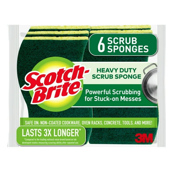 Scotch-Brite Heavy Duty Scrub Sponges, For Washing Dishes And Cleaning Kitchen, 6 Scrub Sponges
