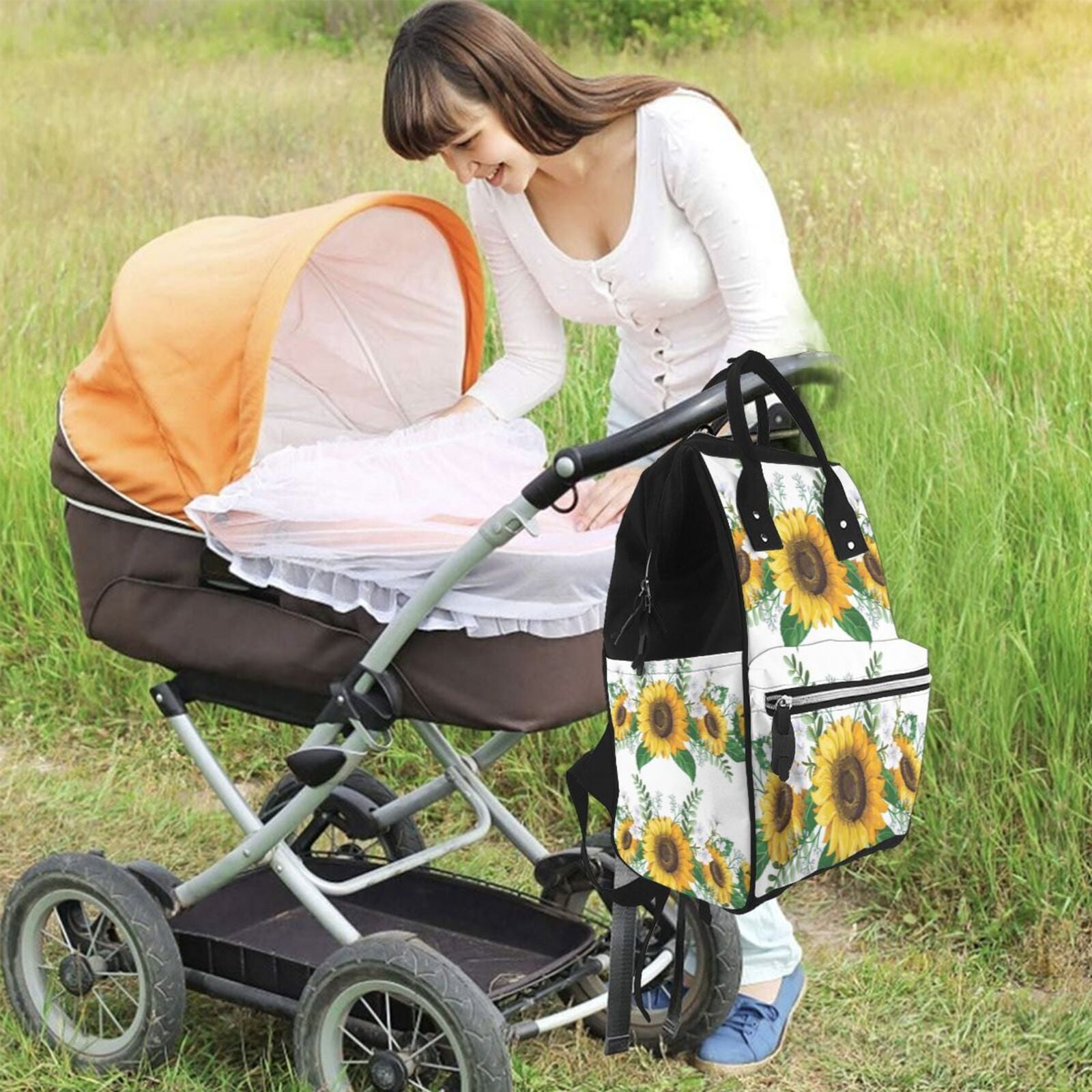 Fuzoiu Sunflowers (2) Print Diaper Bag Backpack,Baby Essentials Travel Tote,Multi function Waterproof Diaper Bag, Travel Essentials Baby Bag - Unisex