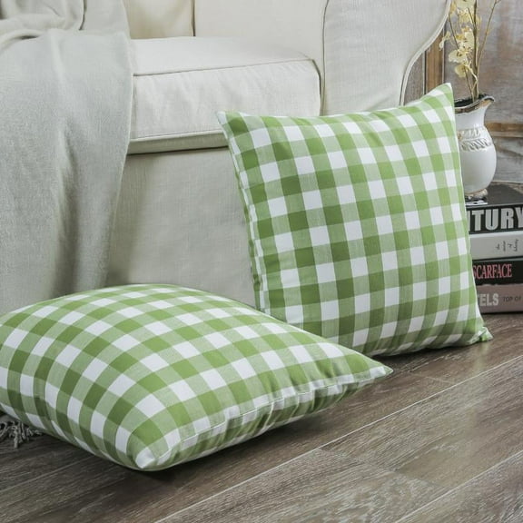 Classic Retro Checkers Plaids Series Decorative Throw Pillow, 18" x 18", Green, 2 Pack