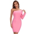 thumbnail image 6 of BEAUKEY Women Pink Bandage Dress Inclined Shoulder One Sleeve Female Bodycon Knee Length, 6 of 6