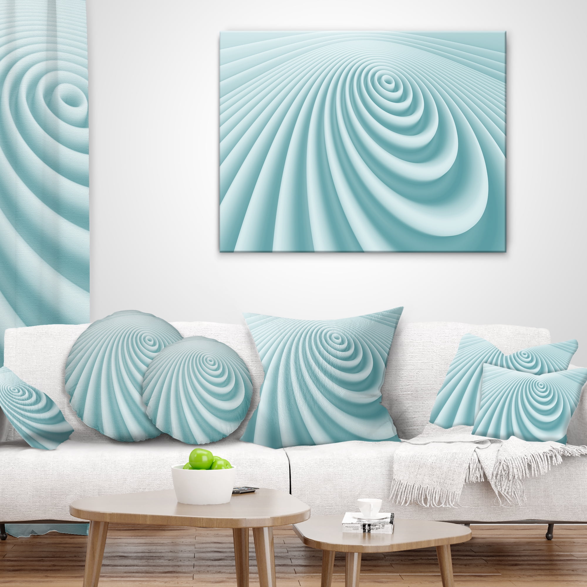 Designart Fractal Rounded Blue 3D Waves - Contemporary Throw Pillow - 12x20