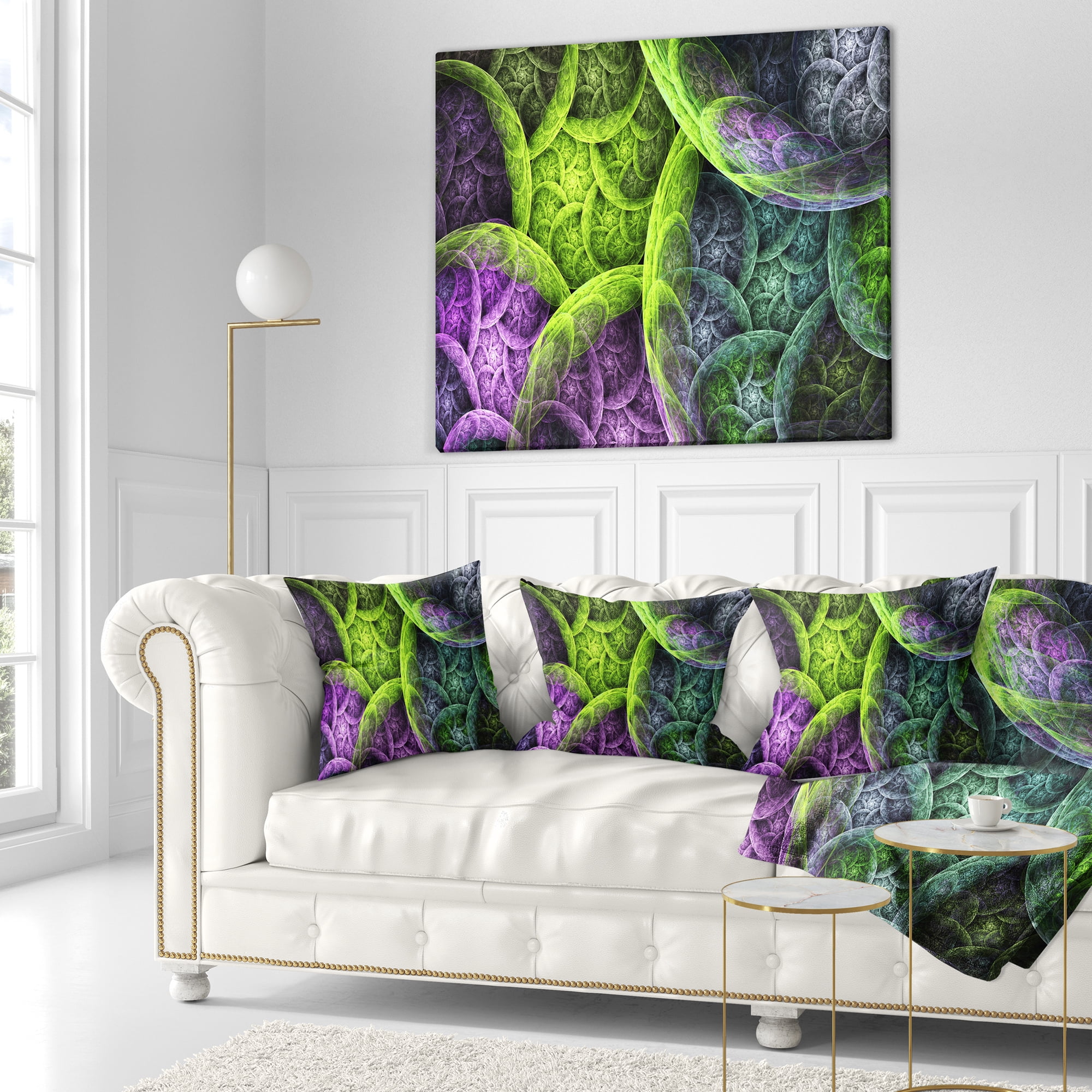 Designart Green Pink Colorful Clouds - Abstract Throw Pillow - 16x16