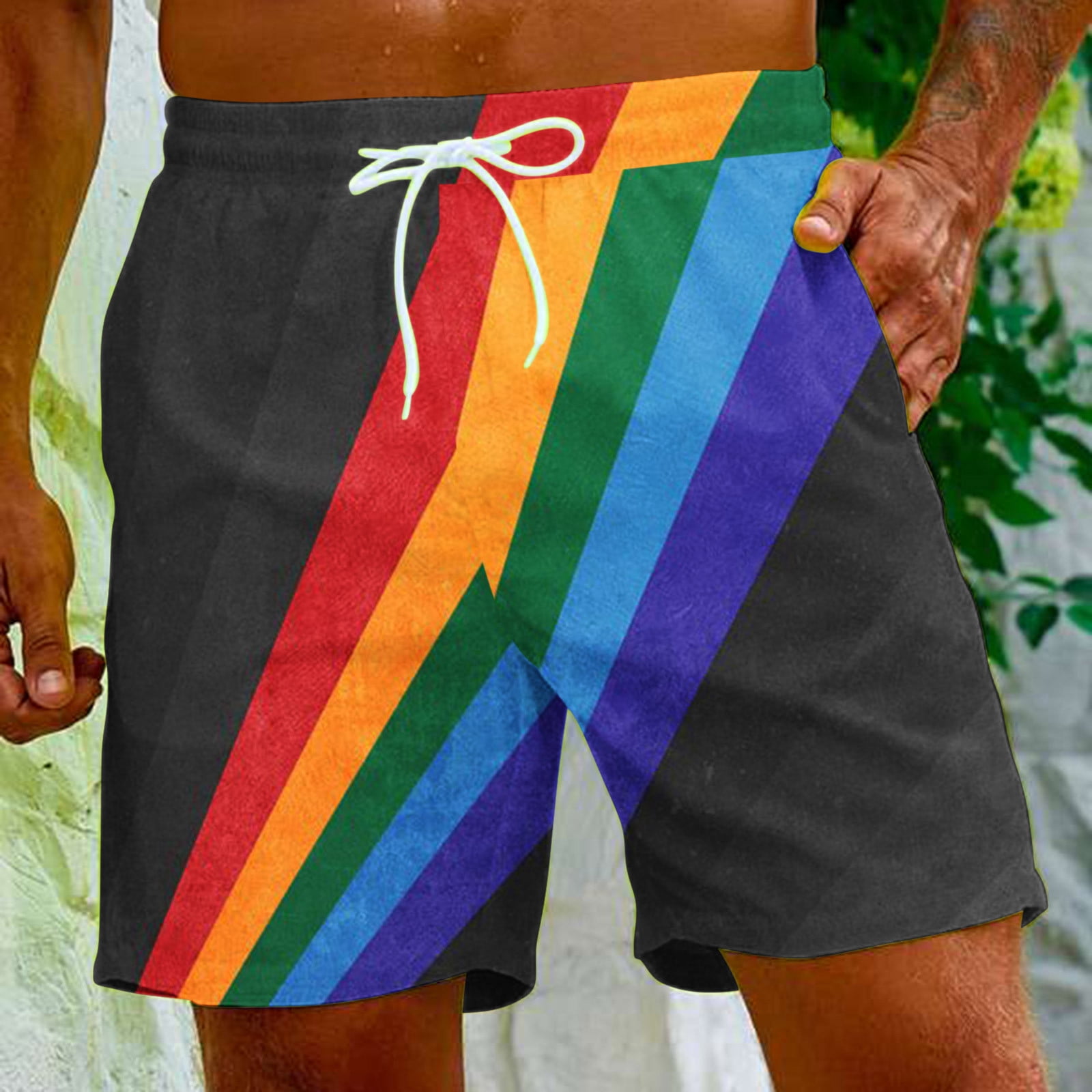 DDAPJ pyju Mens Big and Tall Swim Trunks Gay Pride Flag Rainbow 3D