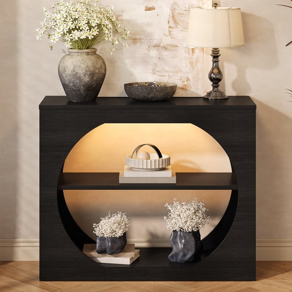 Tarnorci 39"Console Table Narrow Entryway Table with Tape Lights,Behind Couch Table for Hallway, Living Room,Black