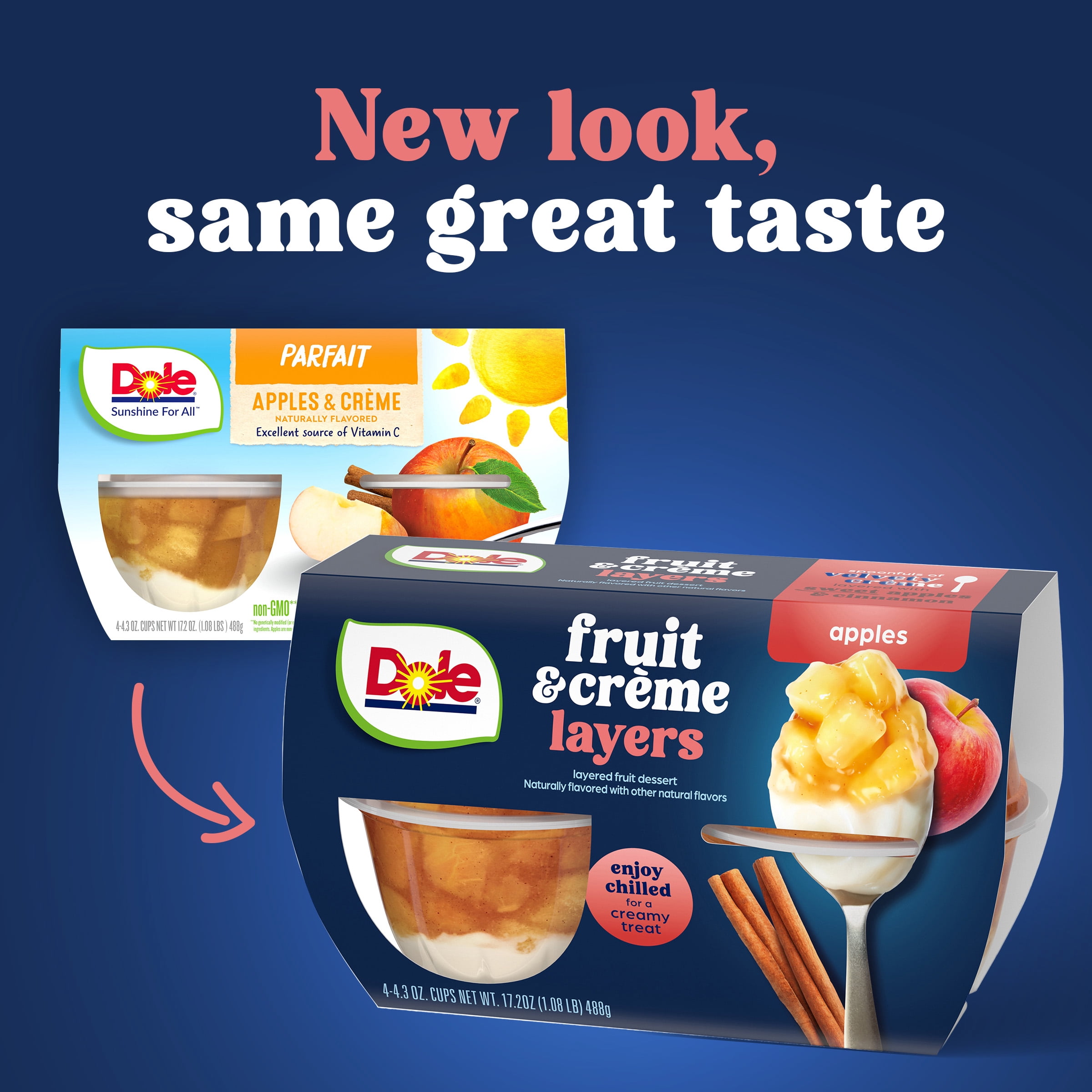 (6 pack) Dole Fruit Bowls Apples & Creme Layers Snacks, 4.3oz 4 Total Cups