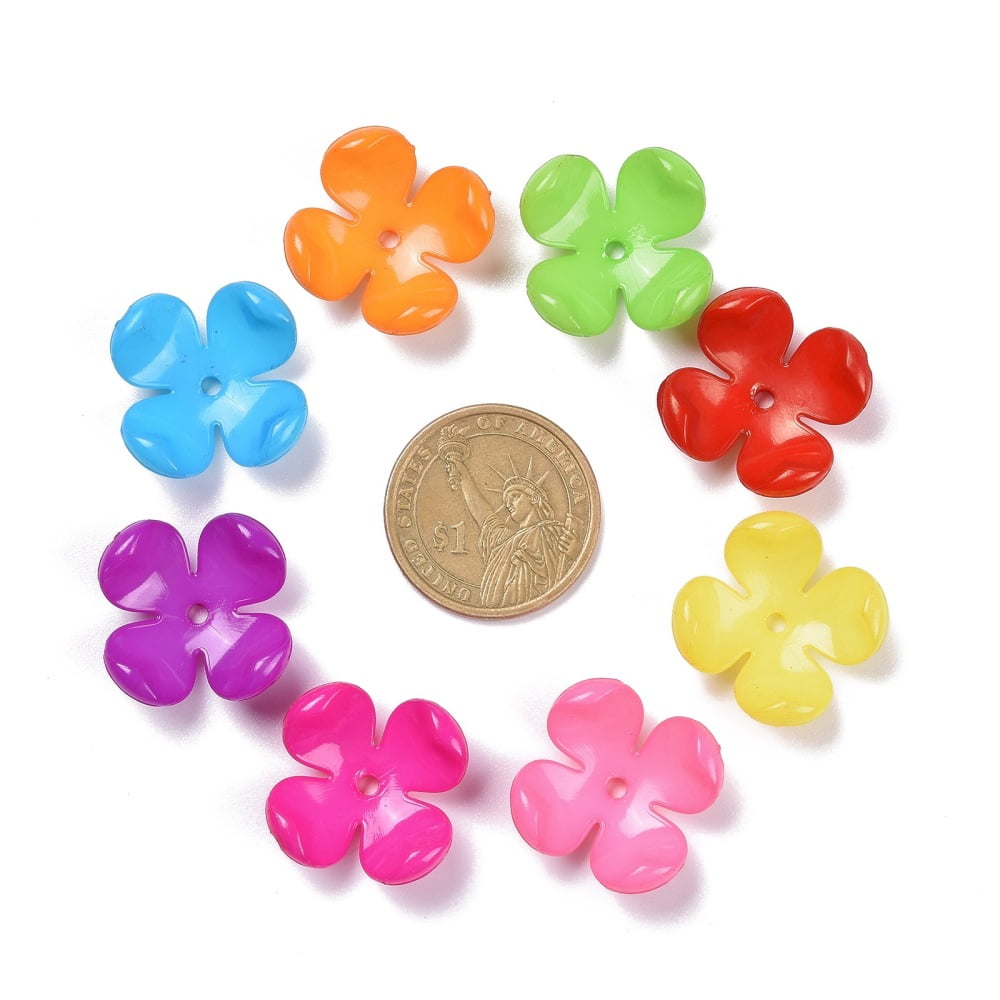 500gs Opaque Acrylic Flower Bead Caps 4-petal Mixed color 26x10.5mm Hole: 2.4mm about 405pcs/500g
