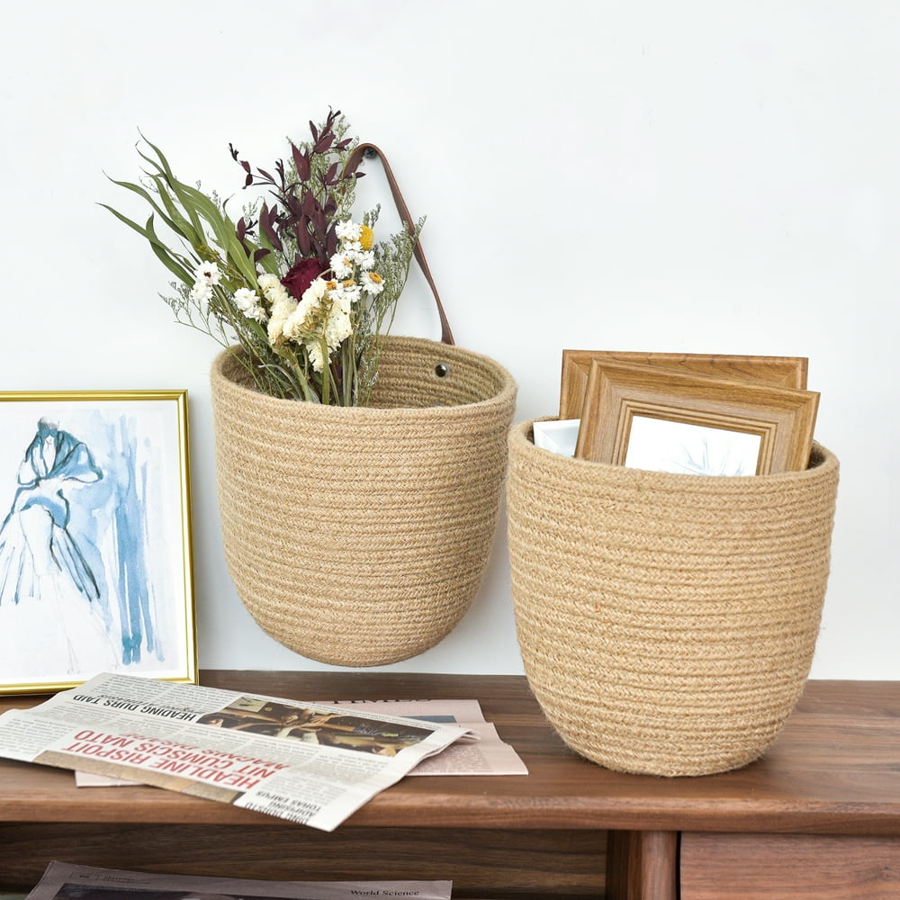 JS HOME Wall Hanging Storage Baskets, Woven Fern Hanging Baskets