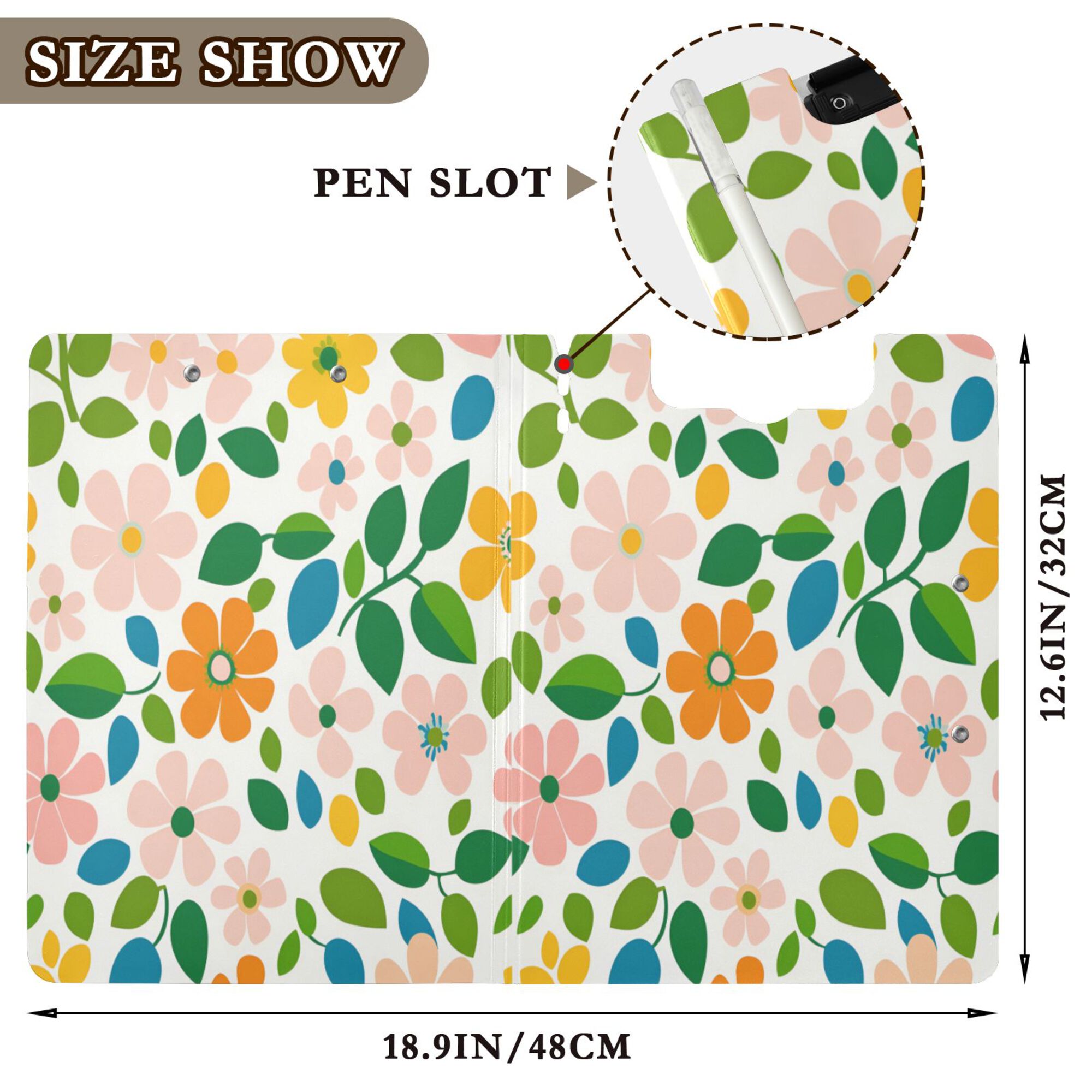 FORMRS A4 Clipboard Folder with Pen Holder Horizontal Foldable School Office Binder, Retro Orange Floral