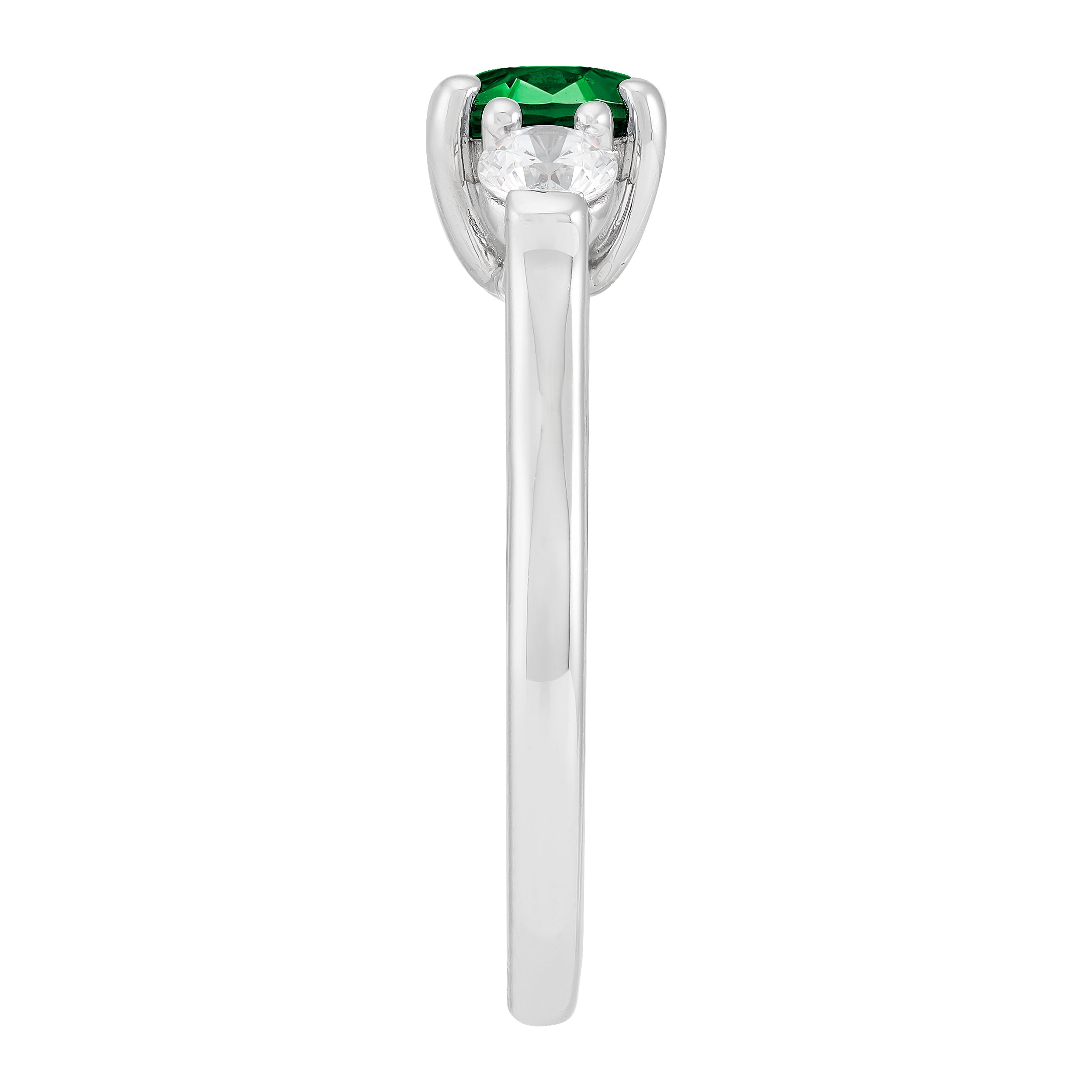 Brilliance Fine Jewelry Oval Simulated Emerald and White Cubic Zirconia Ring in Sterling Silver