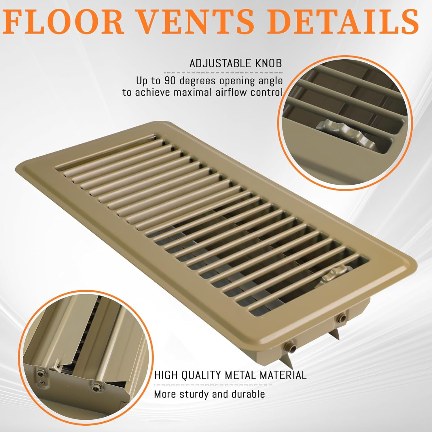 VIB 4" x 12" Brown Floor Register Vent Cover, 3 Pack Walkable Floor Grates with Adjustable Airflow, Powder-Coated Metal Vent Covers for Floor Wall Ceiling