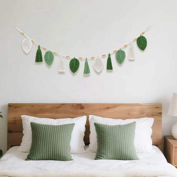 LQSEO Macrame Wall Hanging Leaves Woven Tapestry, Handmade Woven Leaf Wall Art Decorations for Nursery Apartment Dorm Living Room Bedroom Macrame Wall Decor