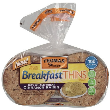 Thomas' 100% Whole Wheat Cinnamon Raisin Breakfast Thins Rounds, 8 count