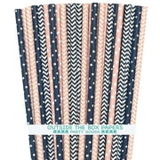 100 Light Pink and Navy paper Straws