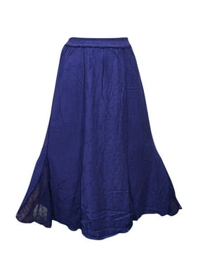 Mogul Womens Summer Skirt Blue Rayon Long Skirts
