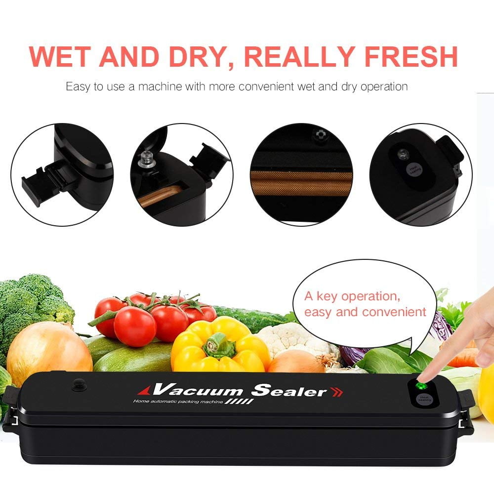 Lychee Food Saver Vacuum Sealer Machine, Moisture Proof Auto Food Sealer  with 15 Vacuum Sealer Bags (Black) 