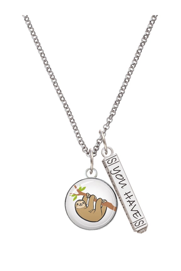 Silvertone Domed Sloth Silvertone Live the Life You Have Imagined Bar Charm Necklace, 23"