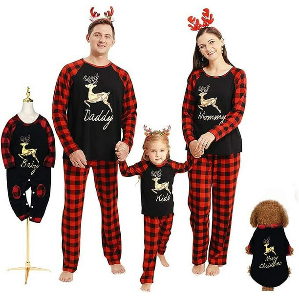 Conjunto de pijamas familiares a juego para Navidad, pijamas a cuadros para mascotas, bebés, niños, papá y mamá.
