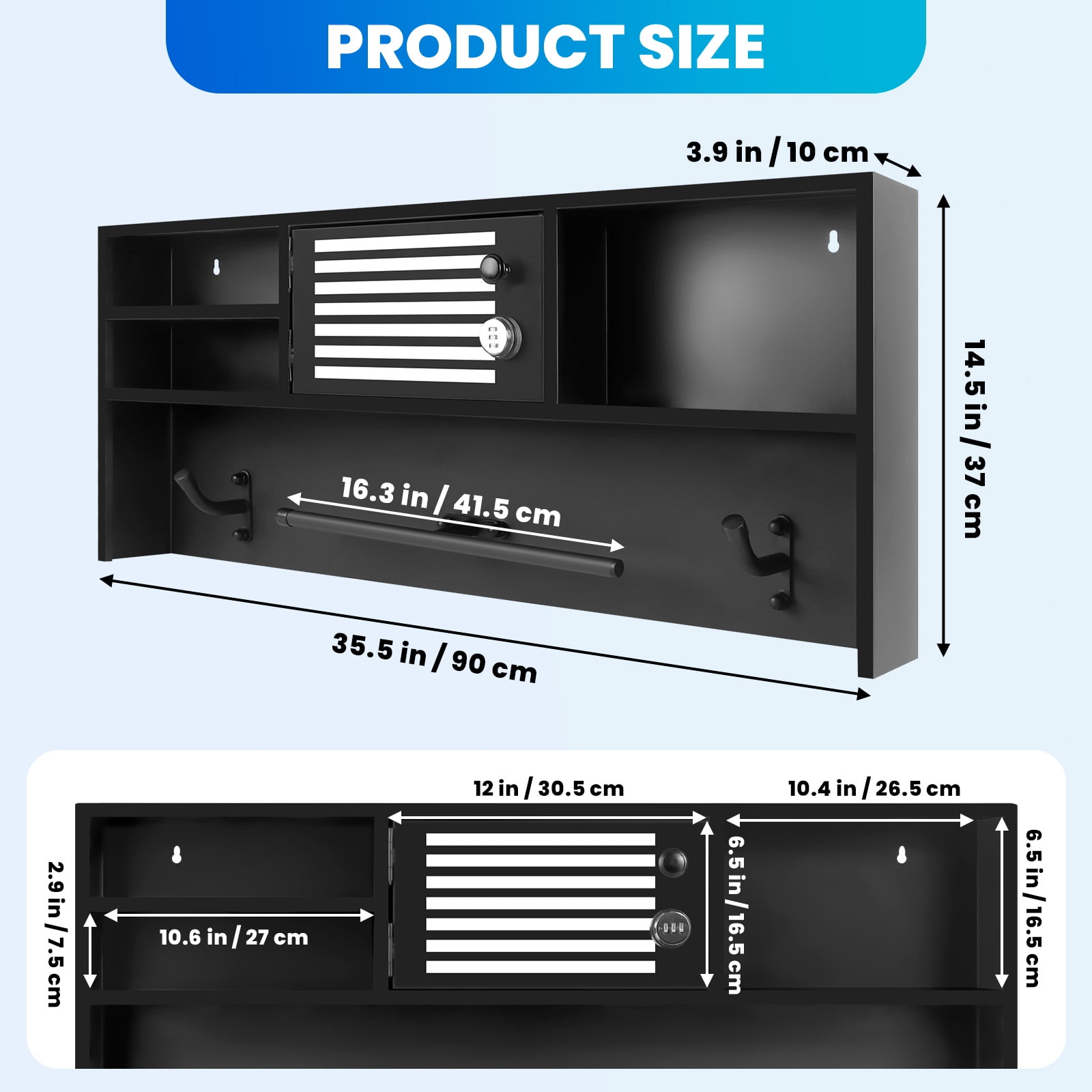 actical Duty Gear Rack Decor, Body Armor Stand, Police Gear Rack - Black Powder Coated Wall Mounted with Combination Lock, 3.9"W Size for Police Academy Graduation Gift