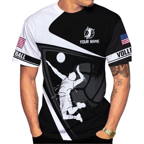Personalized Volleyball Shirt, Unisex Adults, Short Sleeve T-Shirt, Modern Graphic Print, Large-5X-Large, Men, Women, Kids, Teens, Friends, Family, Teachers, Pet Lovers (S)
