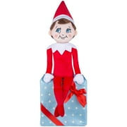 Holiday Greeter Elf On the Shelf on Patterned Gift Box 23 inches tall by Gemmy Industries