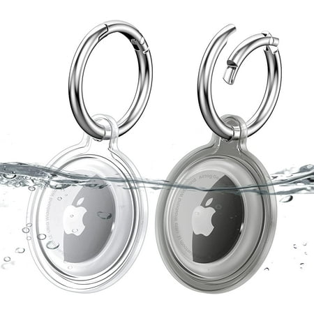 [2 Pack] Waterproof Airtag Keychain, [360 Full Body Shockproof] [Lightweight] [Easy Installation] [Scratch Resistance], IPX8 Underwater AirTag Case for Keys/Dog/Cat/Luggage (Clear+Black)