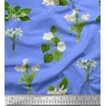 thumbnail image 1 of Soimoi Blue Cotton Poplin Fabric Leaves & White Floral Decor Fabric Printed BTY 42 Inch Wide, 1 of 1