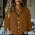 thumbnail image 2 of XuJwPNcy Button down Shirts Women V Neck Rolled up Long Sleeve Tops Solid Work Blouse Dressy Business Casual Outfits, 2 of 6