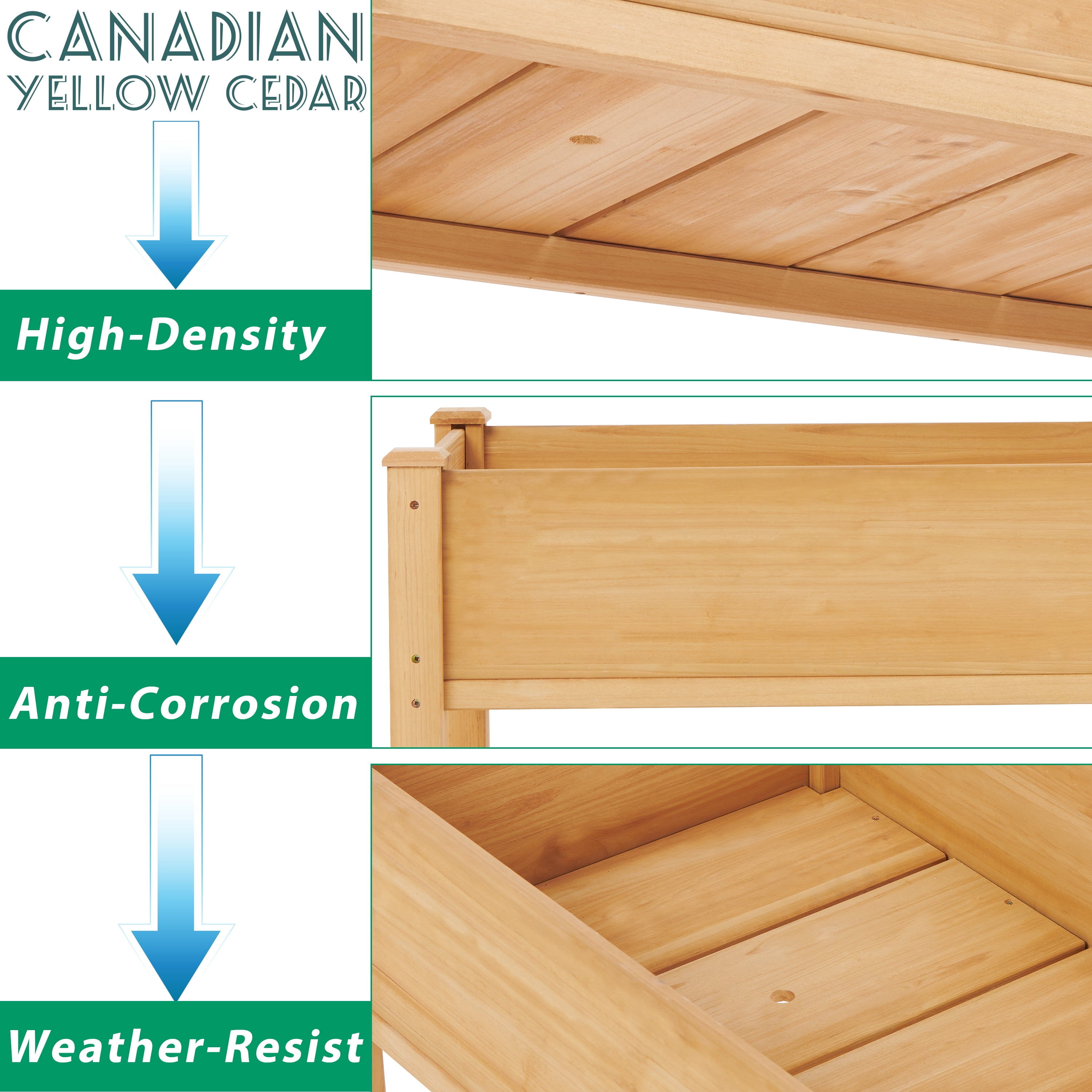 Raised Garden Bed, Elevated Wooden Planter Box W/ Bed Liner, 48" x 24" x 30" W/ Thickness of 2.4'' for Backyard Patio, Brown