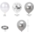thumbnail image 2 of Globos de látex de confeti de plata blanca, paquete de 50 globos de fiesta de cromo metálico plateado de 12 pulgadas con cinta plateada Namotu HMYH448, 2 of 7