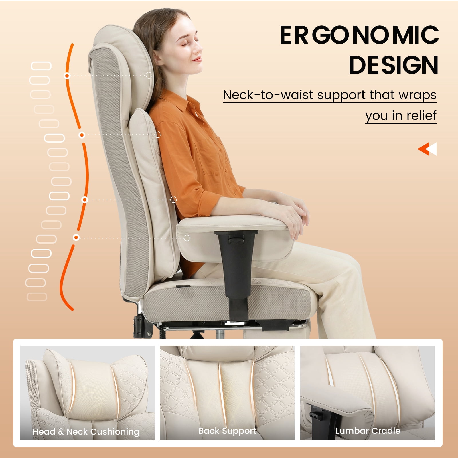CloudRest Pro 400lbs Executive heavy duty office chair, High Back Ergonomic Computer Desk Chairwith Lumbar Back Support,Beige