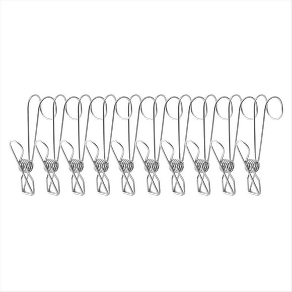 Stainless Steel Binder Clips, Stainless Steel Clothespins with Hooks, Universal Metal Clips for Kitchen and Bathroom,12 x binder clip