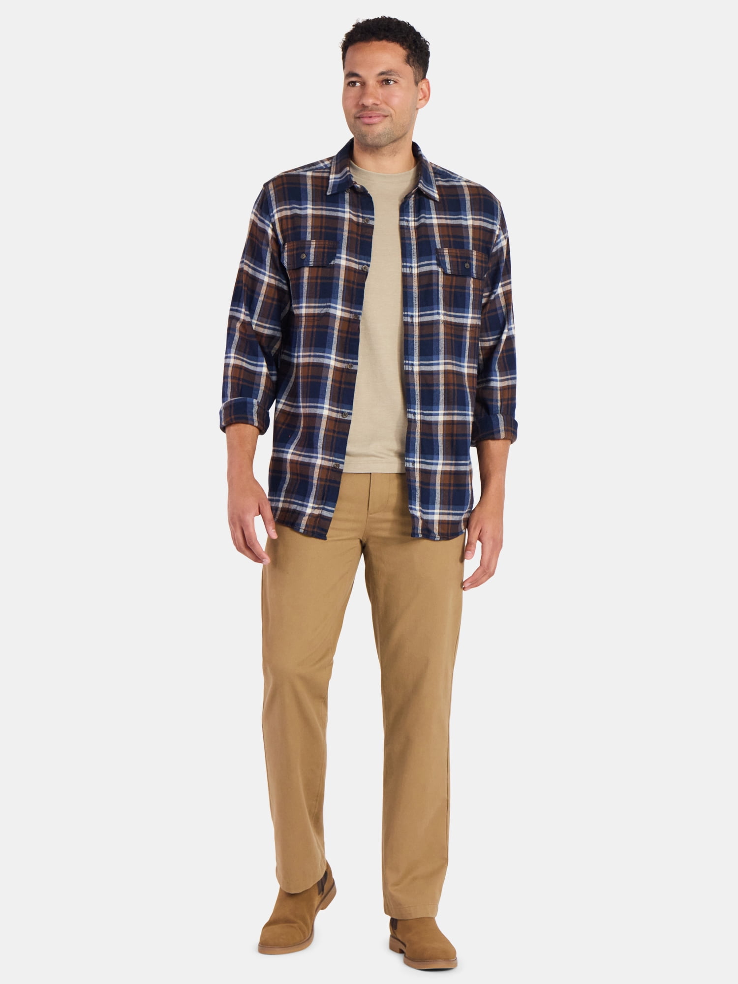 George Men's & Big Men's Relaxed Fit Double Pocket Flannel Shirt, Sizes XS-3XLT