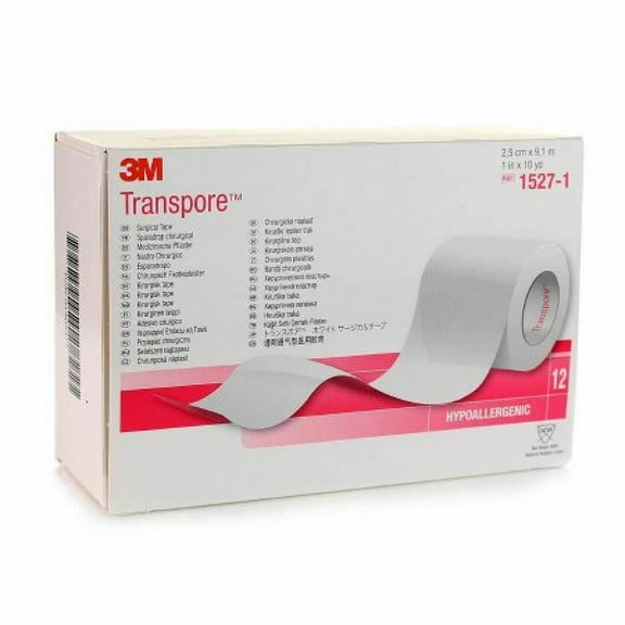3M Transpore Surgical Tap, Water Resistant, 1 Inch x 10 Yards, Transparent, 12 Count