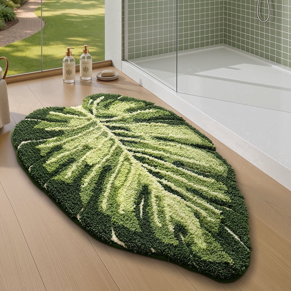 FRABE Bathroom Rugs Monstera Leaf Pattern Cute Soft, Plush, Absorbent Non Slip Shower Mat for Bathroom, Bedroom, Kids Room, 23.5x31.5