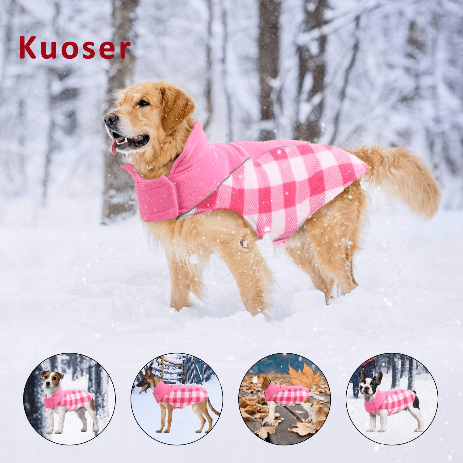 Kuoser Reversible Dog Winter Coat, Reflective Waterproof Dog Jacket, Cotton Lined Vest Windproof Outdoor for Small Medium and Large Dogs