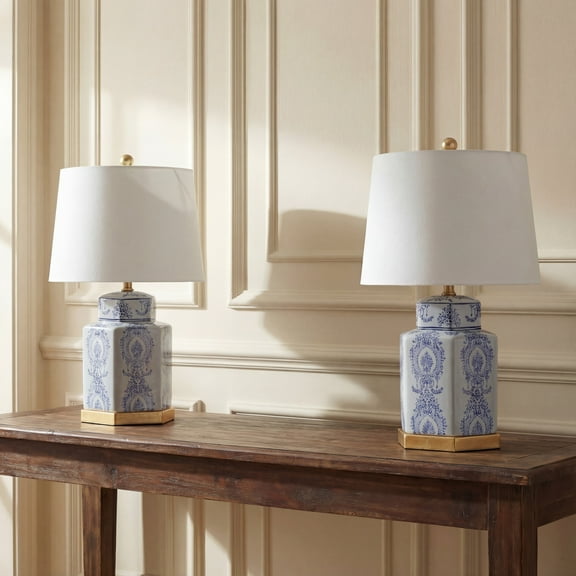 Safavieh Bodin Traditional 23 in. H Table Lamp, Blue/White, Set of 2