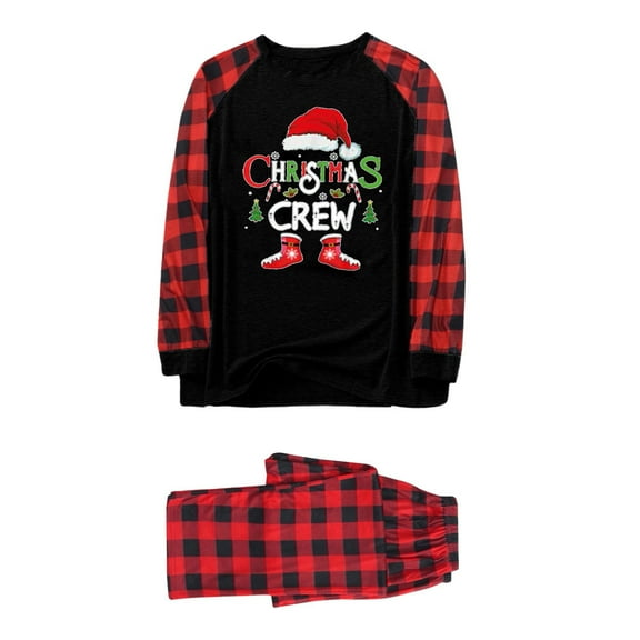 Christmas Matching Family Pajamas 2 Piece Xmas Pjs Men Family Set Long Sleeve Crew Neck Dad Plaid Animal Print Top Pants Sleepwear Relaxed Fit Home Wear Lounge Set Mens Sleepwear