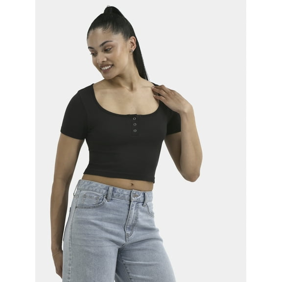 No Boundaries Seamless Scoop Henley Tee, Women's